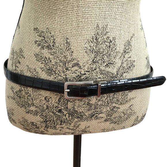 Perry Ellis Women / Men Black Croc-Embossed Vegan Leather Belt W Silver Buckle - Picture 1 of 5